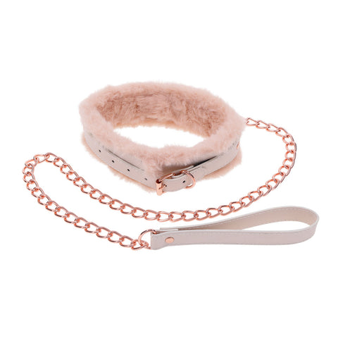 Peach Faux Fur Collar And Leash Set With Rose Gold Luxury > Bondage Gear > Collars & Leashes