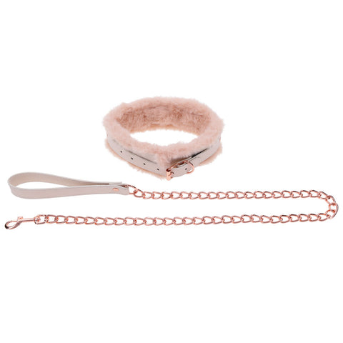 Peach Faux Fur Collar And Leash Set With Rose Gold Luxury > Bondage Gear > Collars & Leashes