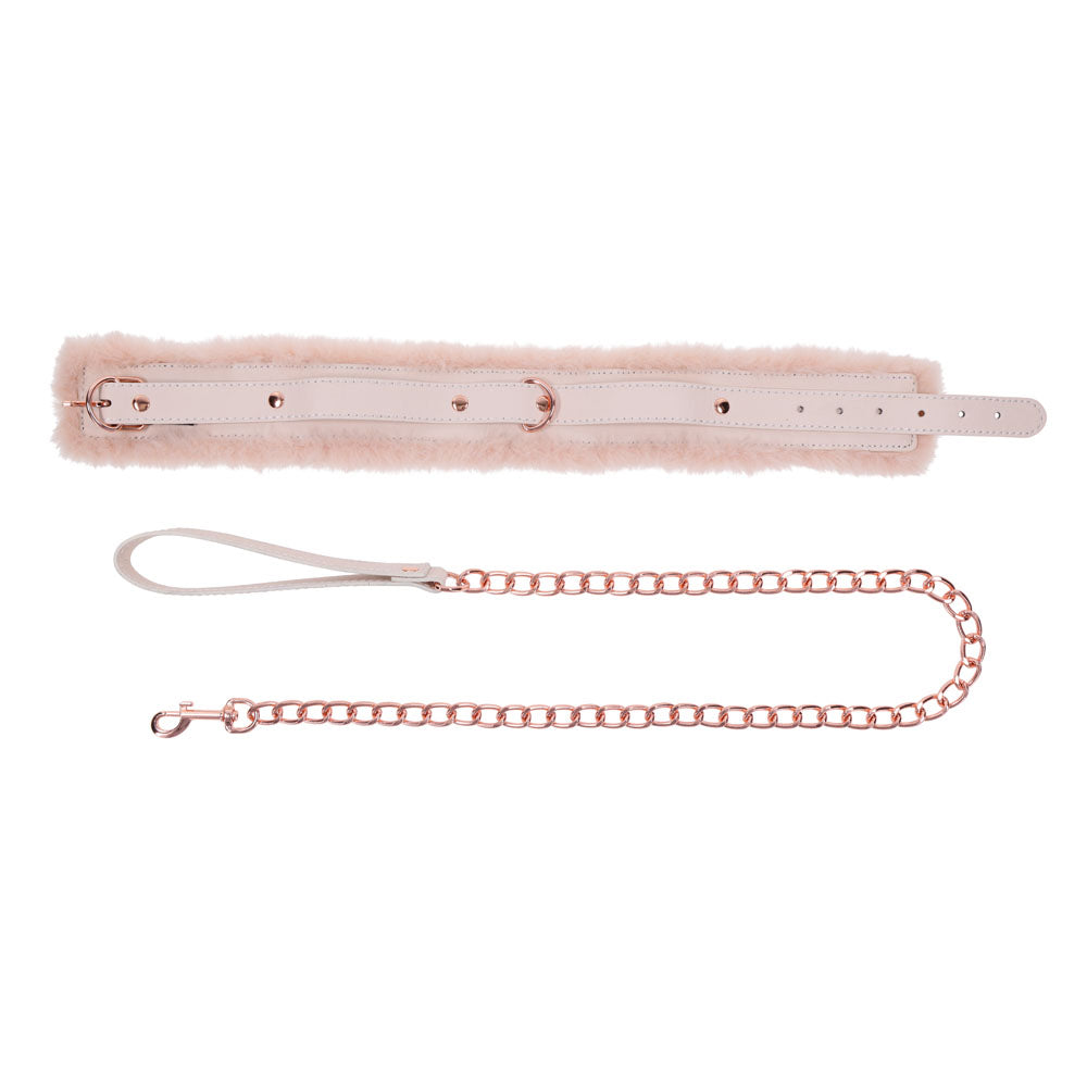 Peach Faux Fur Collar And Leash Set With Rose Gold Luxury > Bondage Gear > Collars & Leashes