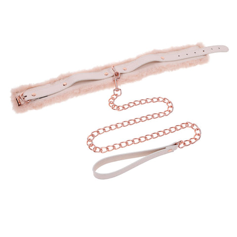 Peach Faux Fur Collar And Leash Set With Rose Gold Luxury > Bondage Gear > Collars & Leashes