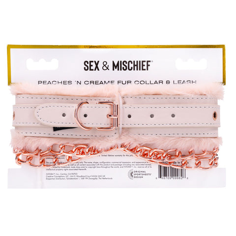 Peach Faux Fur Collar And Leash Set With Rose Gold Luxury > Bondage Gear > Collars & Leashes