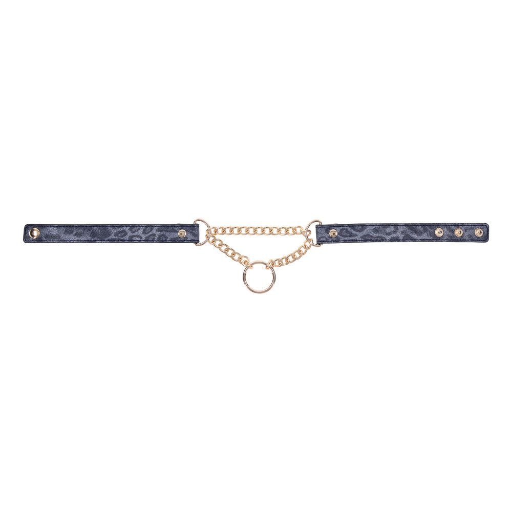 Sex & Mischief Cougar Day Collar Navy and Gold with Chain and Ring Size 38-43 cm > Bondage Gear > Collars & Leashes