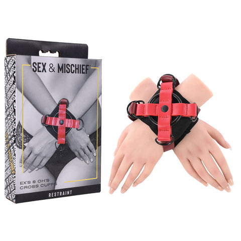 S&M Exs & Ohs Cross Cuffs - /Black Restraints Red Restraints