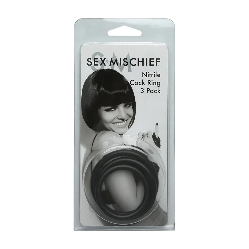 Sex and Mischief Nitrile Cock Ring Set 3 Pack for Enhanced Pleasure COCK RING Set