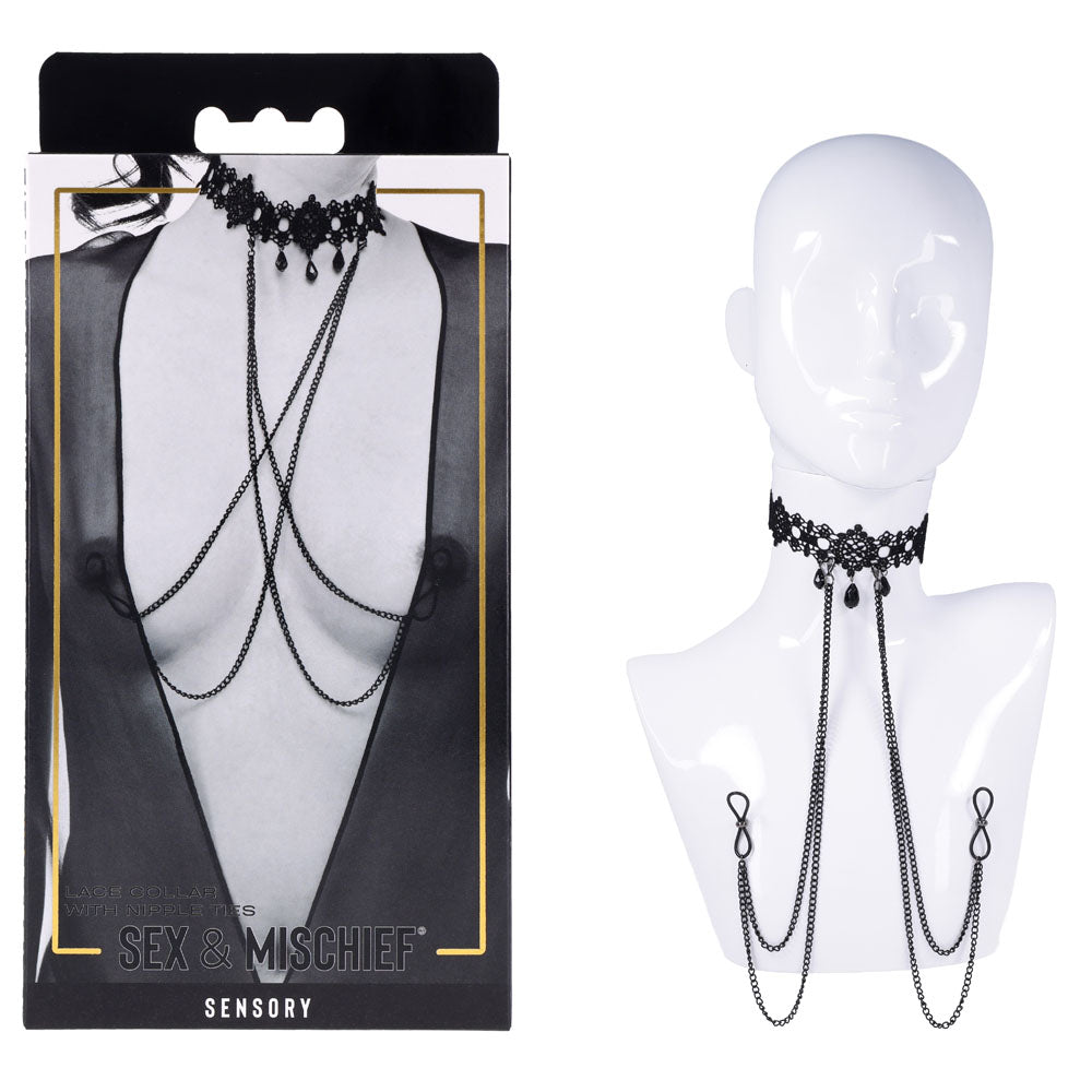 Lace Collar Choker with Adjustable Nipple Ties > Clothes > Body Jewellery (Non Piercing)