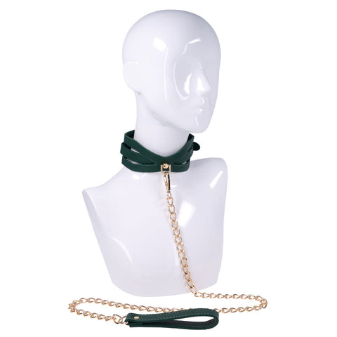 Sex & Mischief Indica Cutout Collar and Leash (Emerald Green/Gold) – Luxury Restraint Set > Bondage Gear > Collars & Leashes