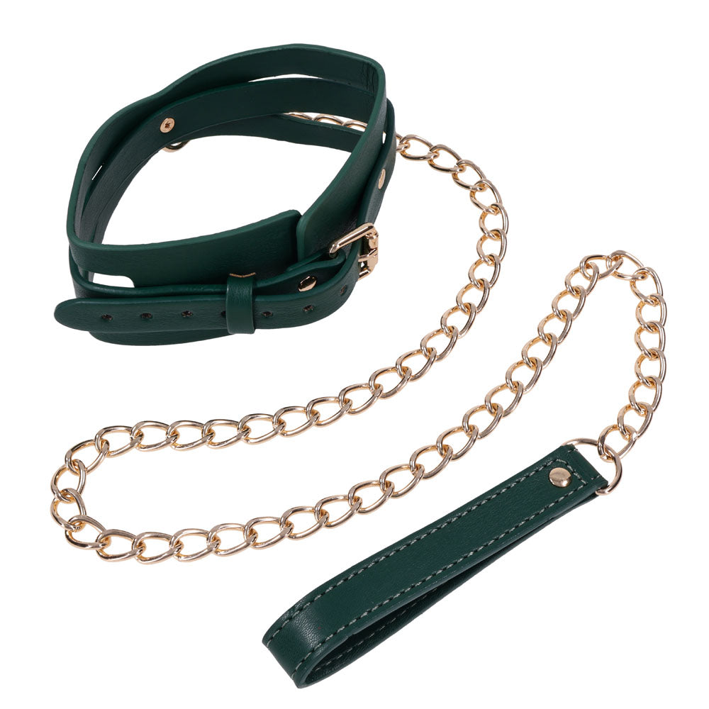 Sex & Mischief Indica Cutout Collar and Leash (Emerald Green/Gold) – Luxury Restraint Set > Bondage Gear > Collars & Leashes