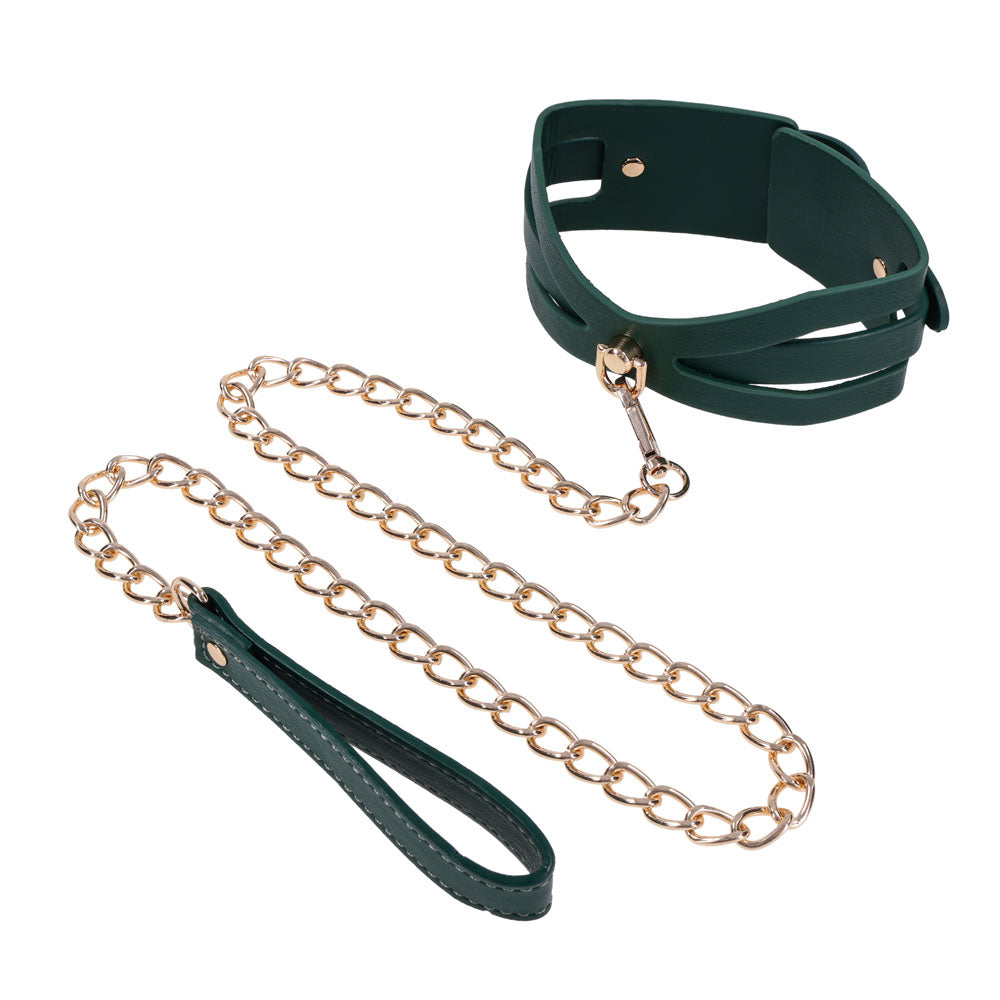 Sex & Mischief Indica Cutout Collar and Leash (Emerald Green/Gold) – Luxury Restraint Set > Bondage Gear > Collars & Leashes