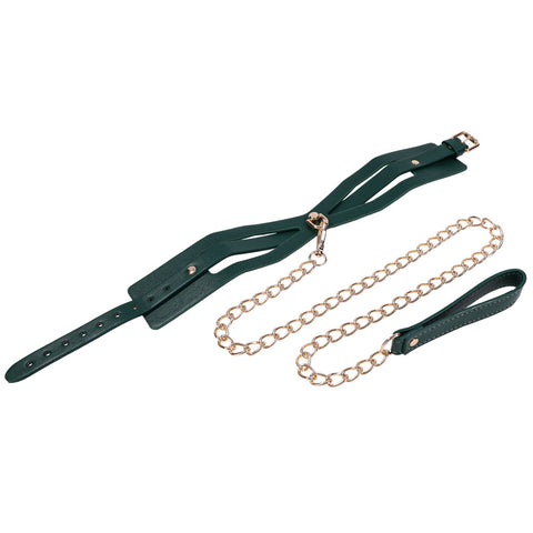 Sex & Mischief Indica Cutout Collar and Leash (Emerald Green/Gold) – Luxury Restraint Set > Bondage Gear > Collars & Leashes