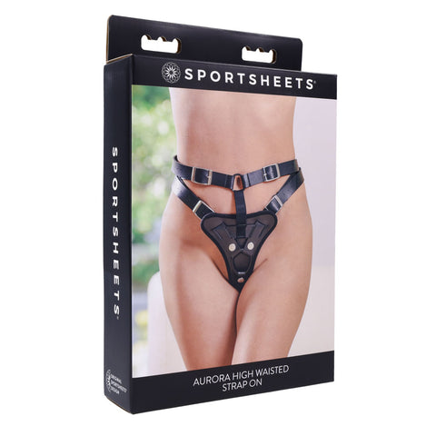 Sportsheets Aurora High Waisted Strap On Adjustable Strap-On Harness No Probe Included Black Size Up to 60 Inches Hip Harnesses & Strap-Ons