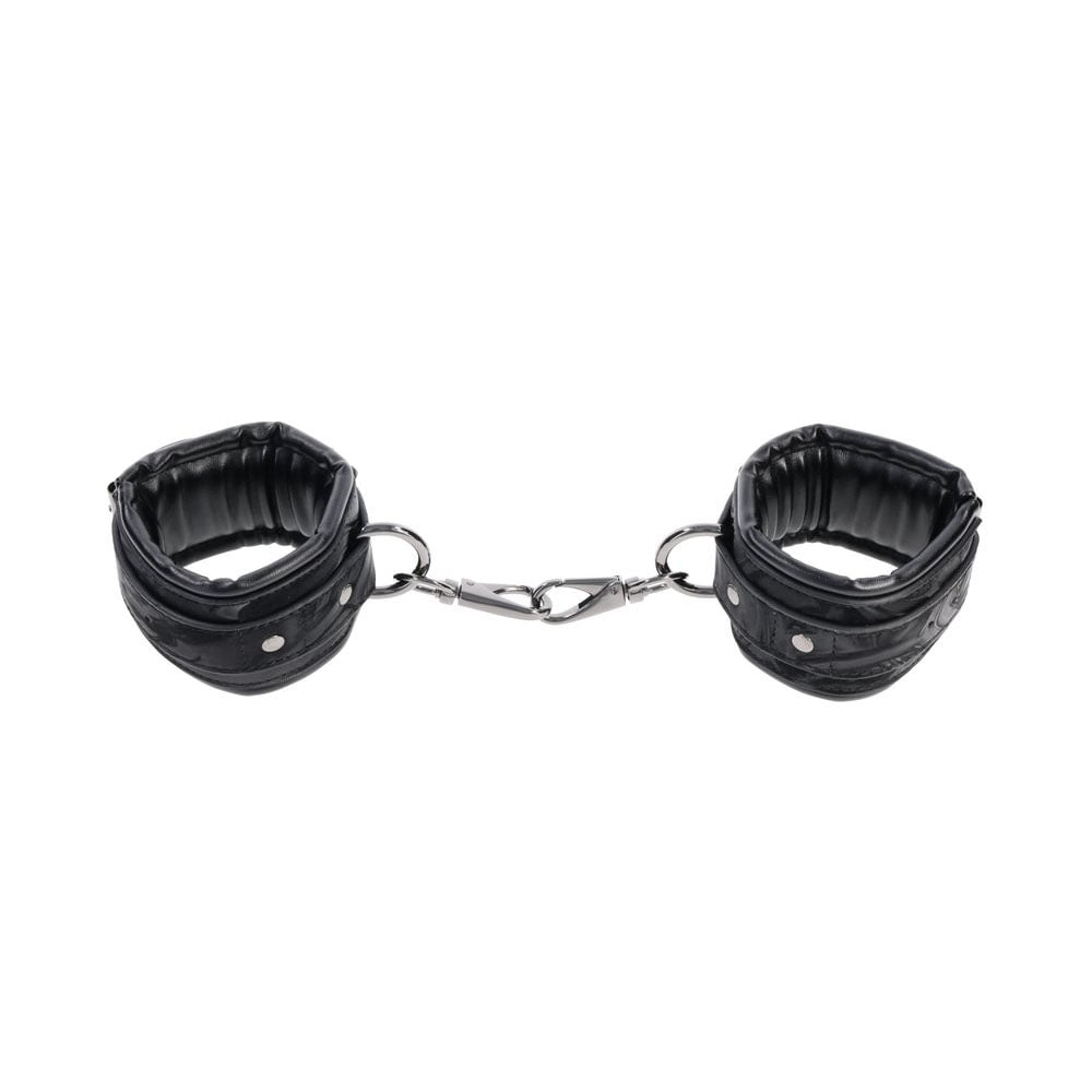 Sportsheets Velvet Noir Handcuffs Adjustable Cuff Restraints in Black Leather with Hematite Hardware, Adjustable for Wrist up to 24 cm Restraints
