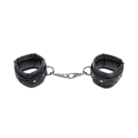 Sportsheets Velvet Noir Handcuffs Adjustable Cuff Restraints in Black Leather with Hematite Hardware, Adjustable for Wrist up to 24 cm Restraints