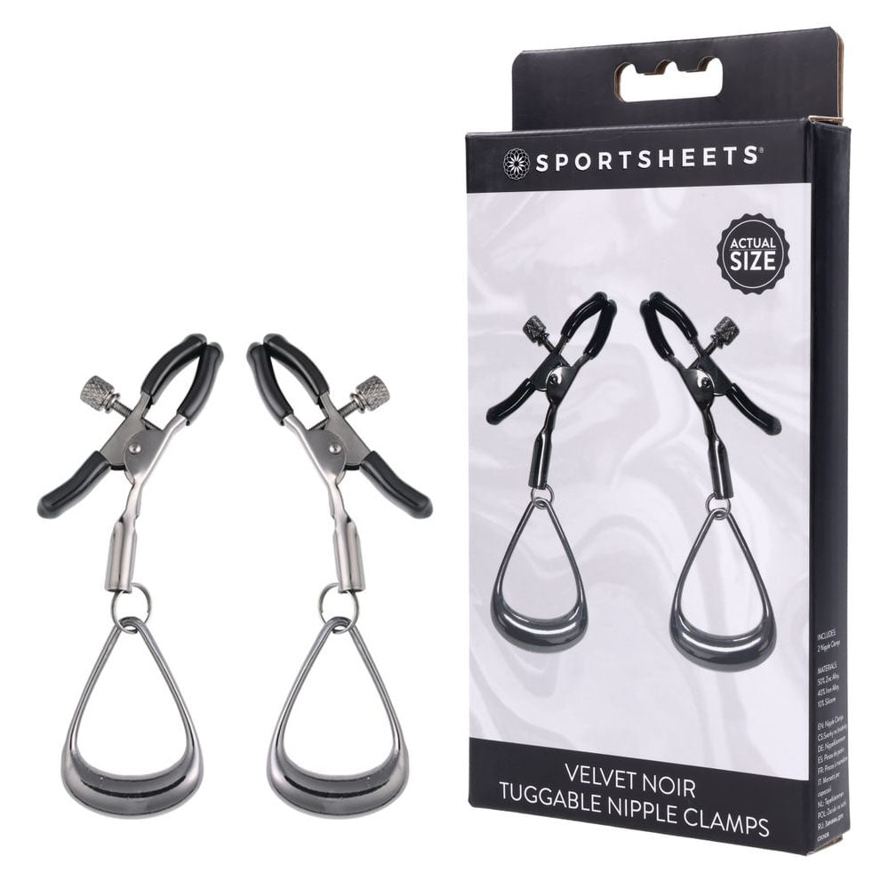 Sportsheets Velvet Noir Tuggable Nipple Clamps with Gunmetal Finish and Adjustable Restraints > Sex Toys > Nipple Clamps