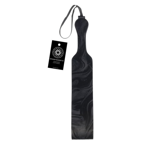 Sportsheets Velvet Noir Loop Paddle 42 cm Impact Toy with Vegan Leather and Wrist Loop Black Marbled Design Black Whips & Paddles