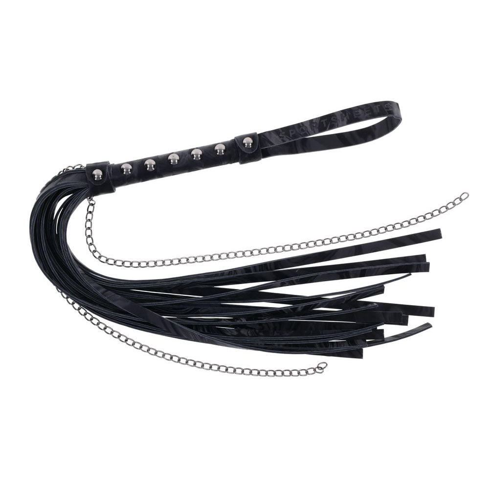 Sportsheets Velvet Noir Chain Flogger 43 cm Faux Leather and Hematite Chain Whip > Bondage Gear > Whips & Floggers