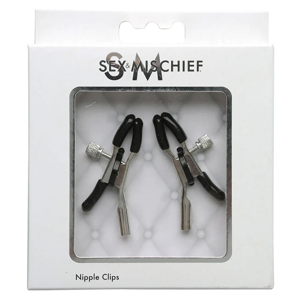 Sex and Mischief Nipple Clips with Adjustable Features and Rubber-Tipped Comfort Black Nipple Stimulators
