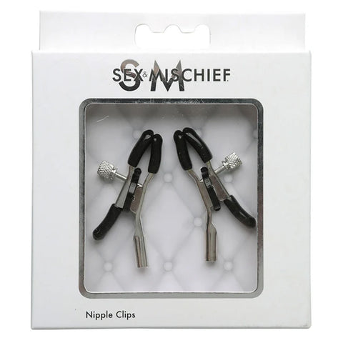 Sex and Mischief Nipple Clips with Adjustable Features and Rubber-Tipped Comfort Black Nipple Stimulators