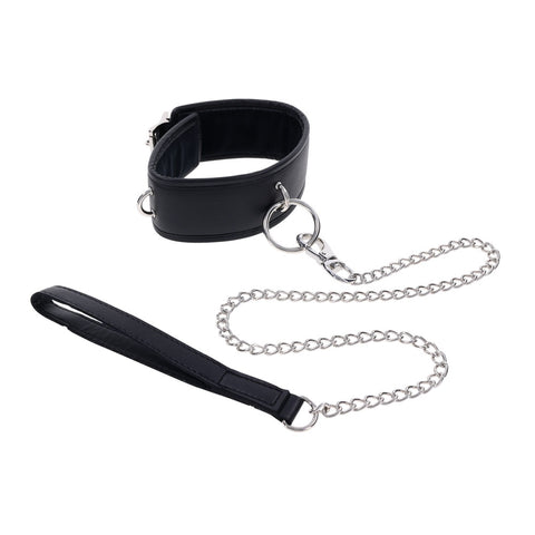 Edge Collar and Leash Neck Restraint with Heavy Duty Metal Leash Unisex Leather