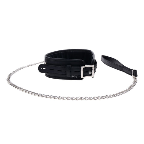 Edge Collar and Leash Neck Restraint with Heavy Duty Metal Leash Unisex Leather