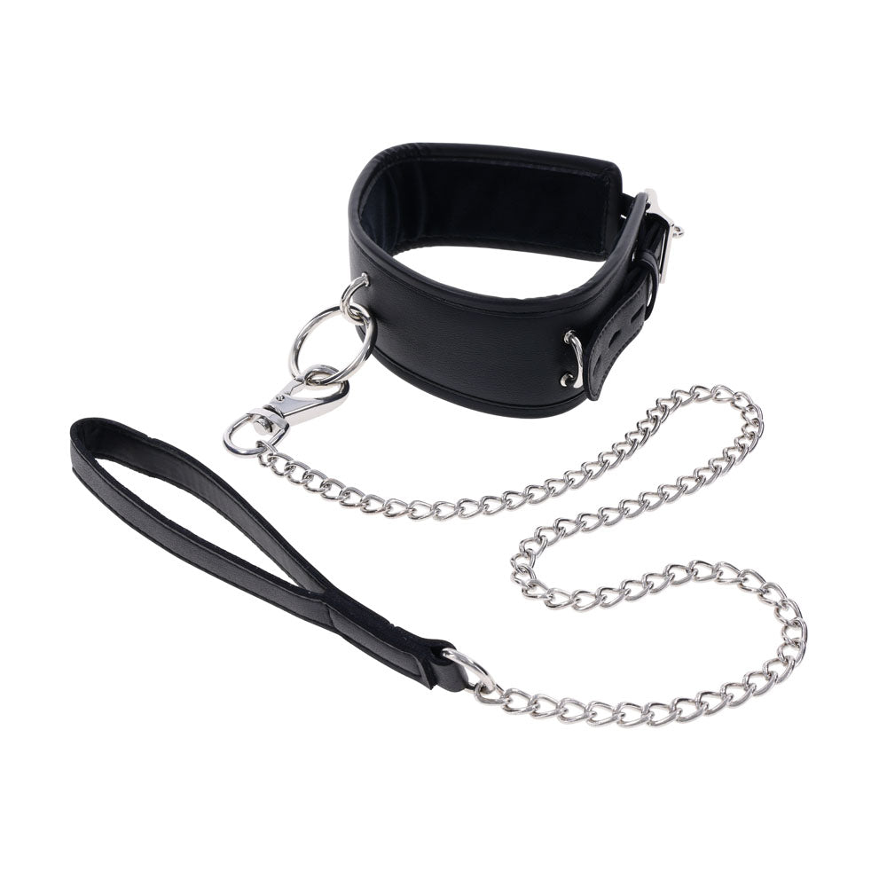 Edge Collar and Leash Neck Restraint with Heavy Duty Metal Leash Unisex Leather