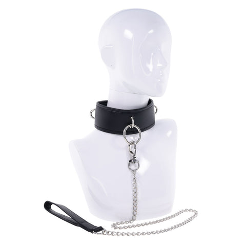 Edge Collar and Leash Neck Restraint with Heavy Duty Metal Leash Unisex Leather