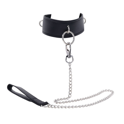 Edge Collar and Leash Neck Restraint with Heavy Duty Metal Leash Unisex Leather
