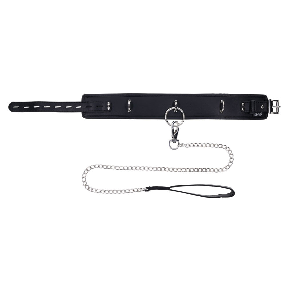 Edge Collar and Leash Neck Restraint with Heavy Duty Metal Leash Unisex Leather