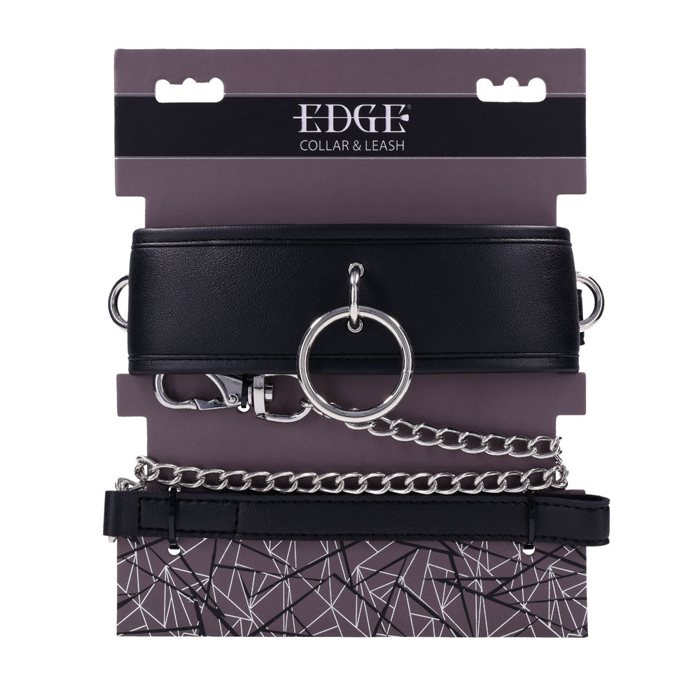 Edge Collar and Leash Neck Restraint with Heavy Duty Metal Leash Unisex Leather