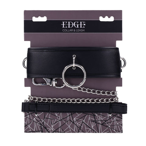 Edge Collar and Leash Neck Restraint with Heavy Duty Metal Leash Unisex Leather