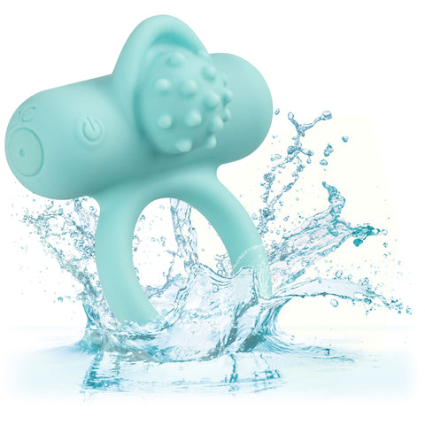 Silicone Rechargeable Nubby Lover’s Delight Ring in Aqua Blue with 12 Intense Vibration Functions Cock Rings Vibrating