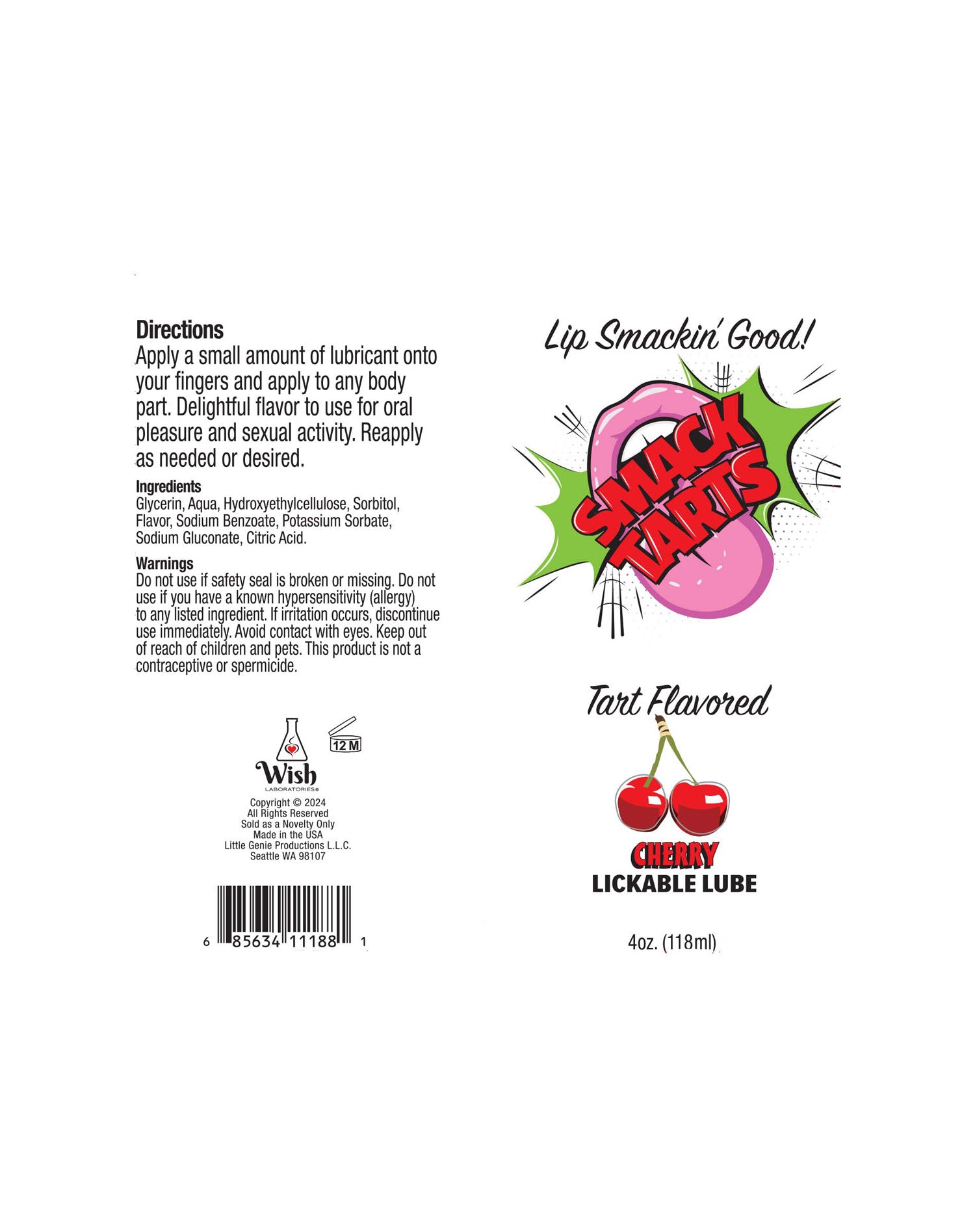 Smack Tarts Sour Cherry Lubricant 120 ml Tube for Fun Pleasure Flavoured Lube