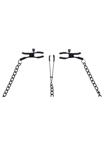 Saffron Black Nipple to Clit Set with Chains and Clamps Nipple Clamps
