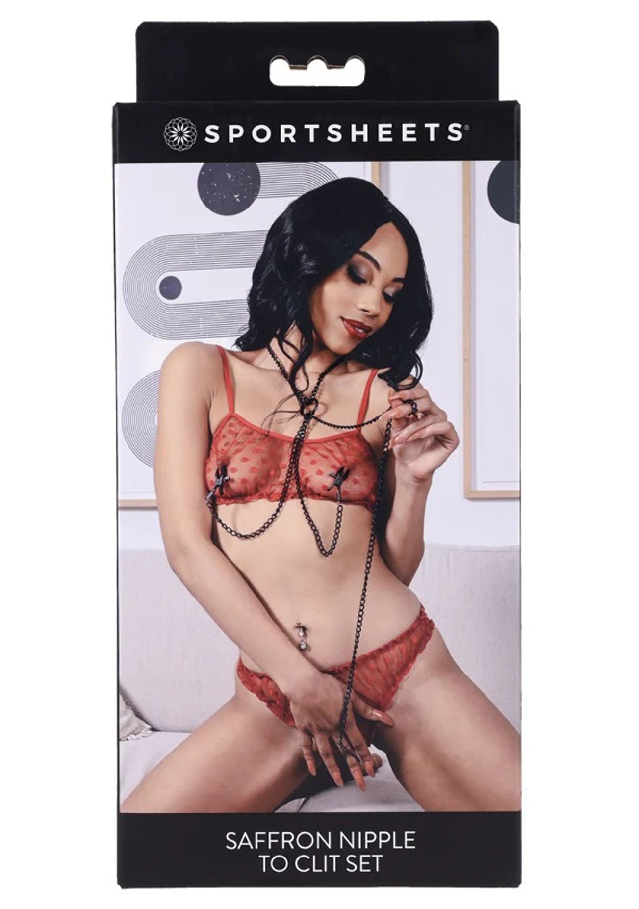 Saffron Black Nipple to Clit Set with Chains and Clamps Nipple Clamps