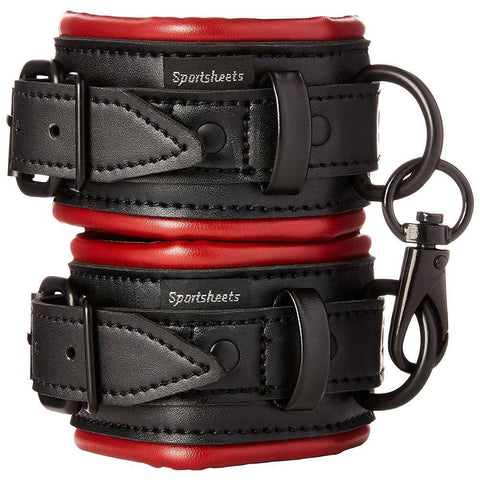 Saffron Vegan Leather Wrist Restraints Red Bondage Cuffs Unisex Leather