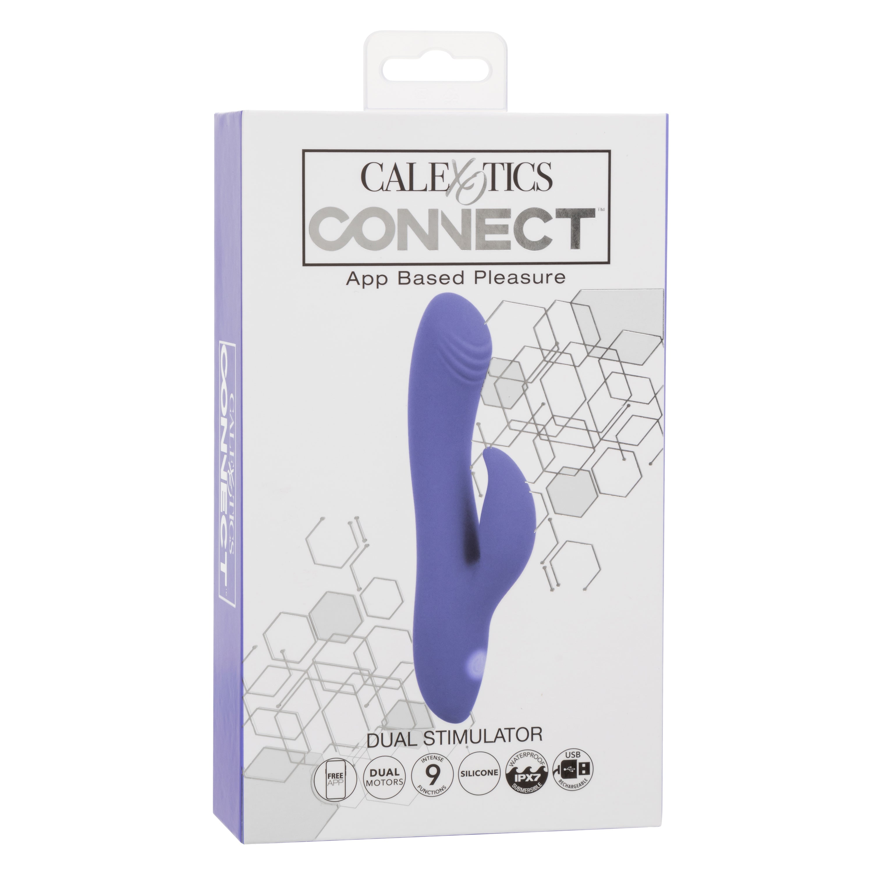 CalExotics Connect Dual Stimulator Purple Silicone Rechargeable Waterproof 9 Function Vibrations 40 Minutes Runtime Purple VIBRATORS-RABBIT