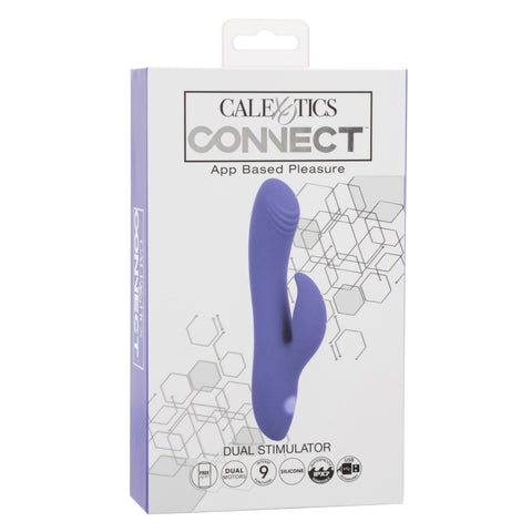 CalExotics Connect Dual Stimulator Purple Silicone Rechargeable Waterproof 9 Function Vibrations 40 Minutes Runtime Purple VIBRATORS-RABBIT