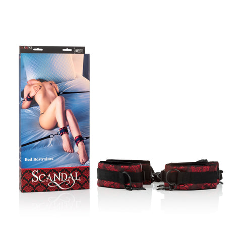 Scandal Bed Restraints Red Brocade Adjustable Plush Wrist and Ankle Cuffs with Extension Tether > Bondage Gear > Restraints