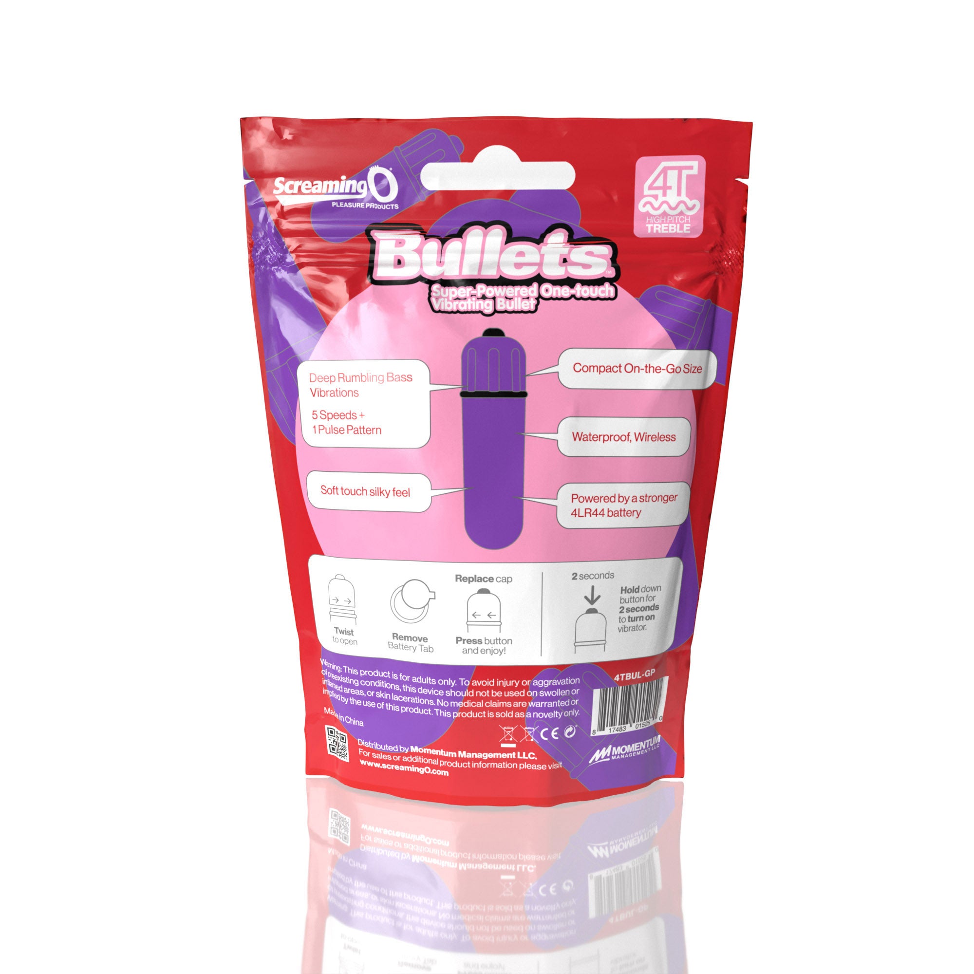 Screaming O 4T Bullet Vibrator Grape Purple Compact Waterproof 5-Speed Plus Pulse BULLETS