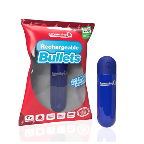 Screaming O Rechargeable Bullets Blue Compact Waterproof Mini Vibrator BULLETS