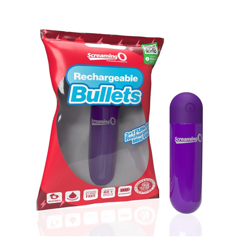 Screaming O Rechargeable Bullets Purple Compact Waterproof Mini Vibrator with 3 Speeds and Pulse Pattern BULLETS