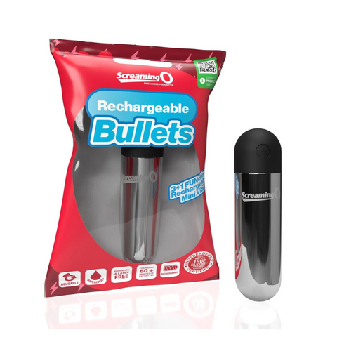 Screaming O Rechargeable Bullets Silver Compact Waterproof Mini Vibrator with 3 Speeds and Pulse Pattern BULLETS