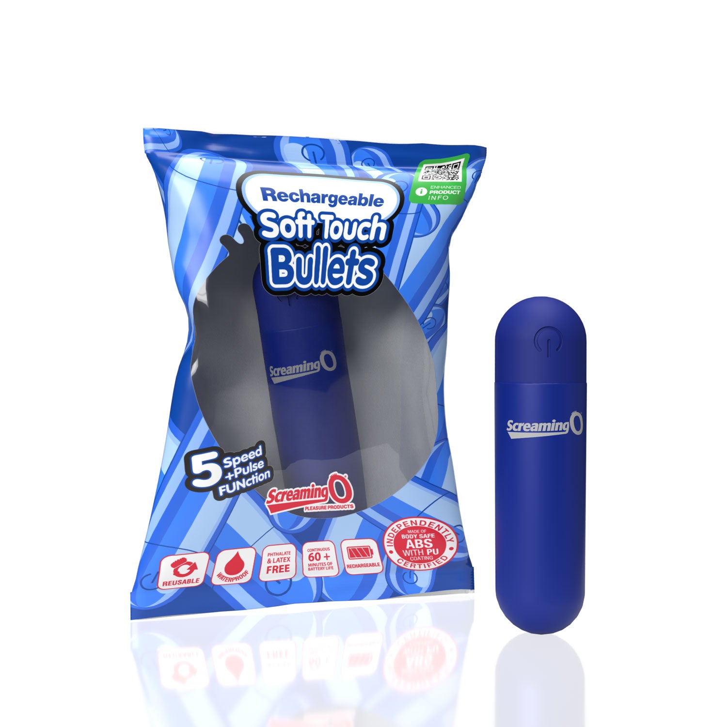 Screaming O Soft Touch Rechargeable Bullet Vibrator Blue Compact 5 Speed Pulse Function BULLETS