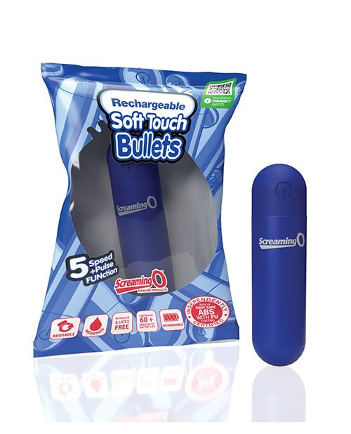 Screaming O Soft Touch Rechargeable Bullet Vibrator Blue Compact 5 Speed Pulse Function BULLETS