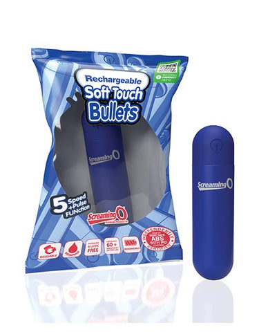 Screaming O Soft Touch Rechargeable Bullet Vibrator Blue Compact 5 Speed Pulse Function BULLETS