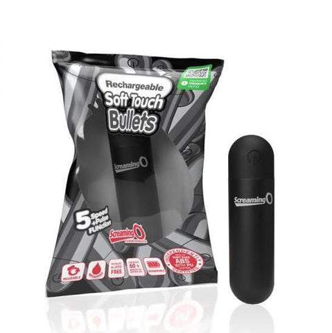 Screaming O Soft Touch Rechargeable Bullets Black Compact Vibrator with 5 Speed and Pulse Functions BULLETS