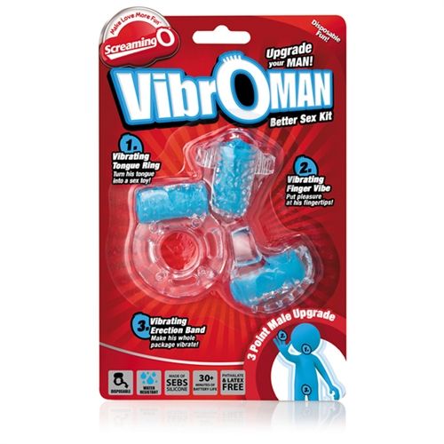 Screaming O Vibro Man Blue Disposable Vibrating Kit for Him Cock Rings Vibrating