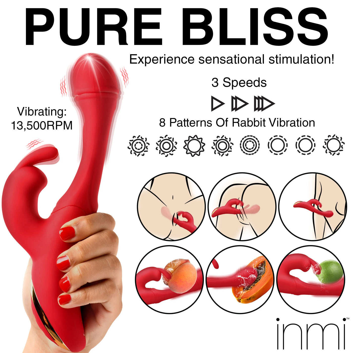 Silicone Rabbit Vibrator Red Rechargeable Clitoral Stimulator VIBRATORS-RABBIT