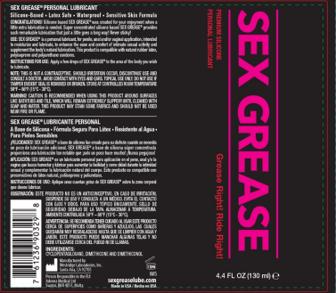Sex Grease Silicone Based Personal Lubricant 4.4 Ounce Tube Silicone Lubricant