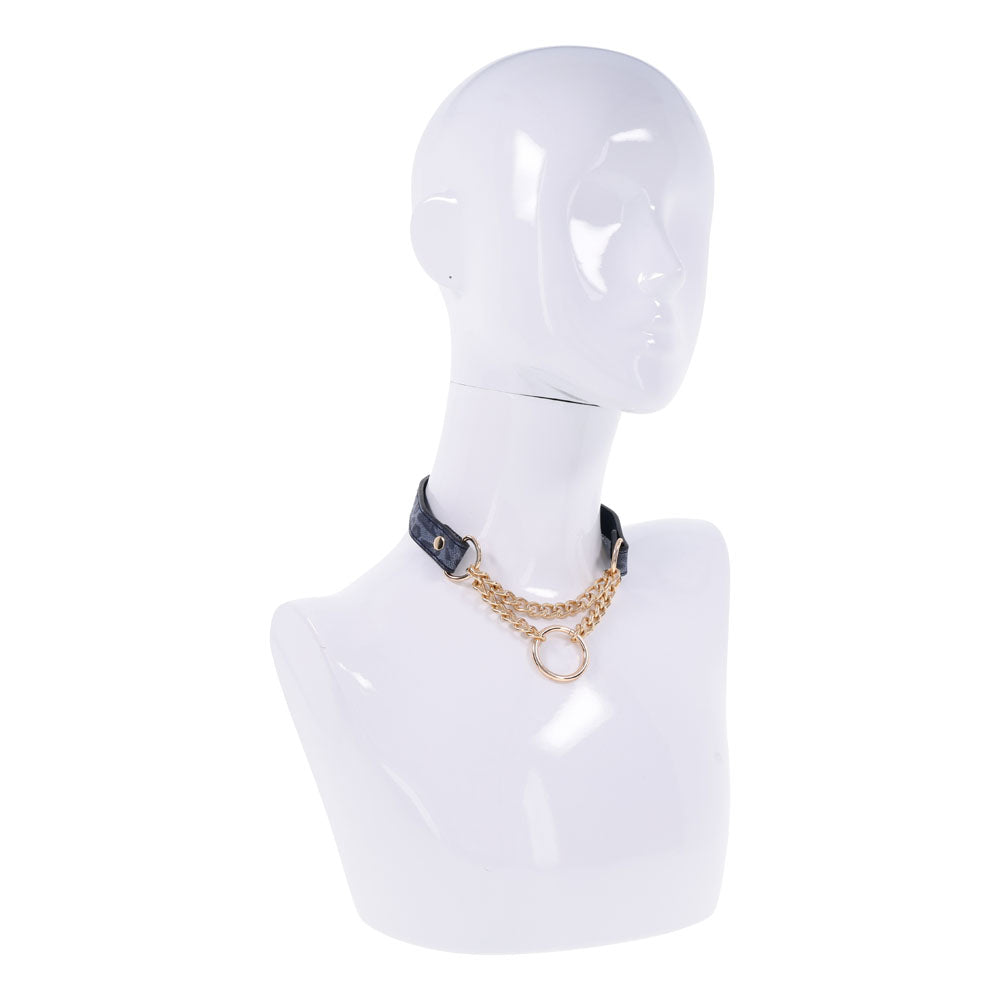 Sex & Mischief Cougar Day Collar Navy and Gold with Chain and Ring Size 38-43 cm > Bondage Gear > Collars & Leashes
