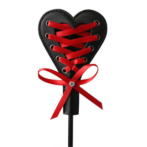 Sex & Mischief Heartbeat Crop in Red with 37.5 cm Length, Red and Black Color, Includes a Lace-Design Whip and Heart-Shaped Laced Paddle Whips & Paddles